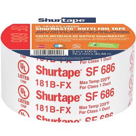 Lennox 33N63 - SF 686 UL 181B-FX Listed/Printed ShurMASTIC Butyl Foil Tape, 3" x 100', Silver Printed